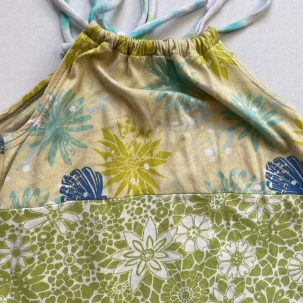 CourtneyCourtney Girls Green Dress 7/8 Sleeveless Halter Twirly Blue Handmade
